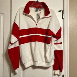 *NWT* Vintage Sears Red/White Stripped Full-Zip Sweater Size XL